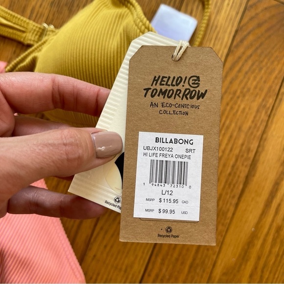 NEW Billabong Hi Life Freya One Piece Swimsuit Yellow Pink Size Large NWT - Picture 7 of 8